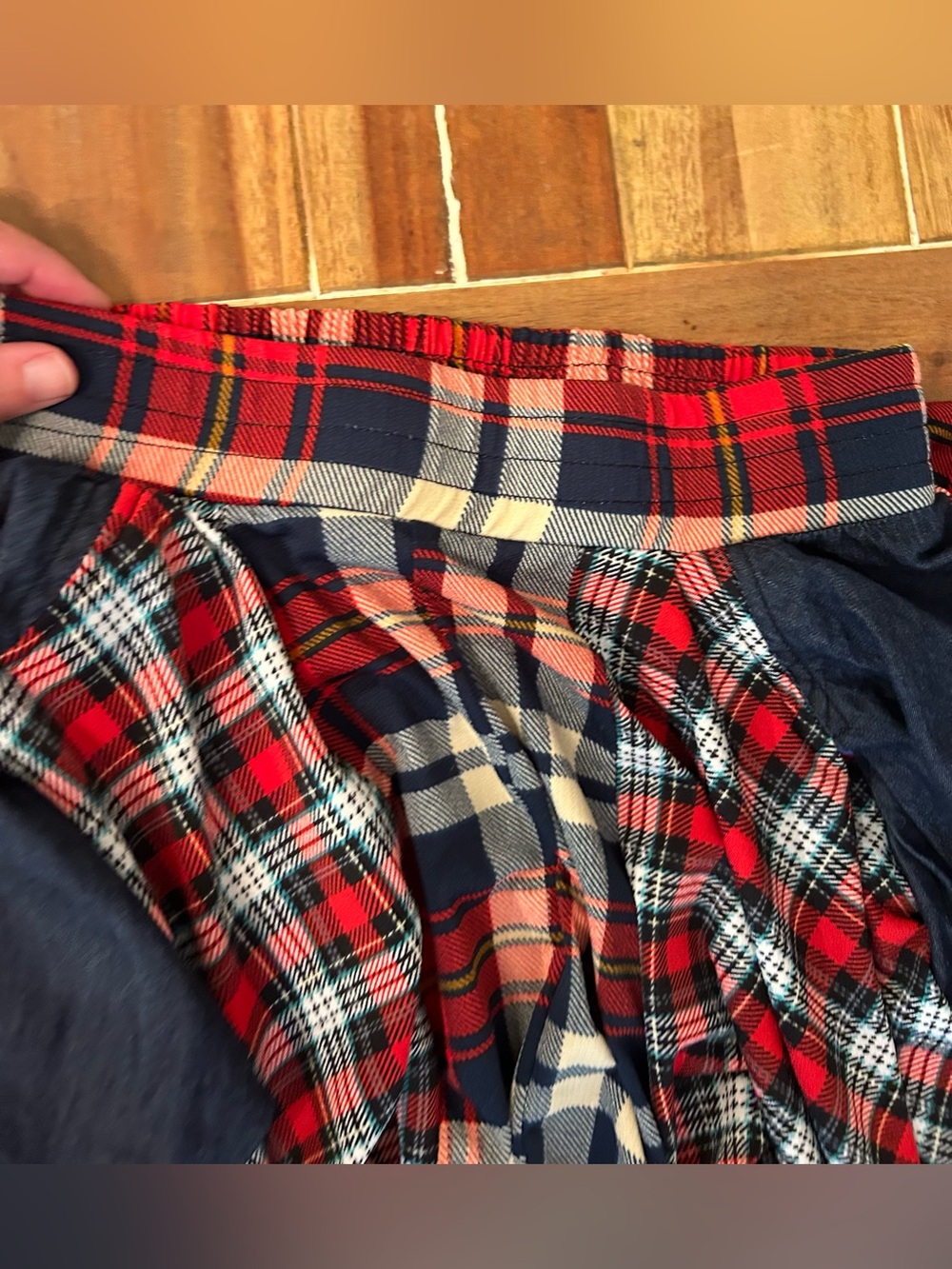 Kosmios Damsel Ruched Peasant Skirt Red Navy Plaid Maxi Small - Picture 4 of 6